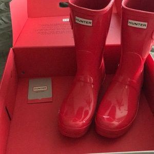 HUNTER Original Short Gloss Rain Boots Sz 8 Coral